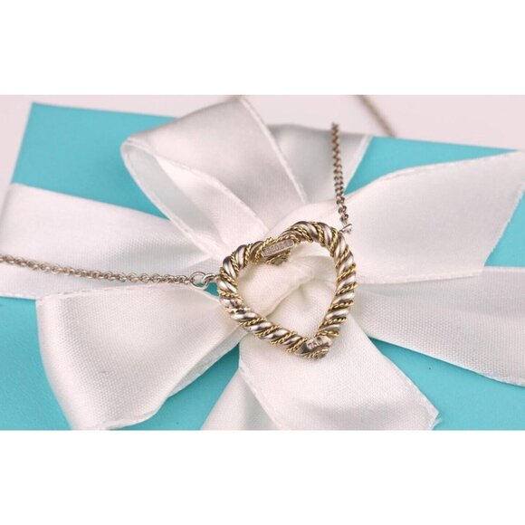 Authentic Tiffany and Co. Necklace Twisted Heart Rope Pendant 18k Gold & Silver - Picture 7 of 8
